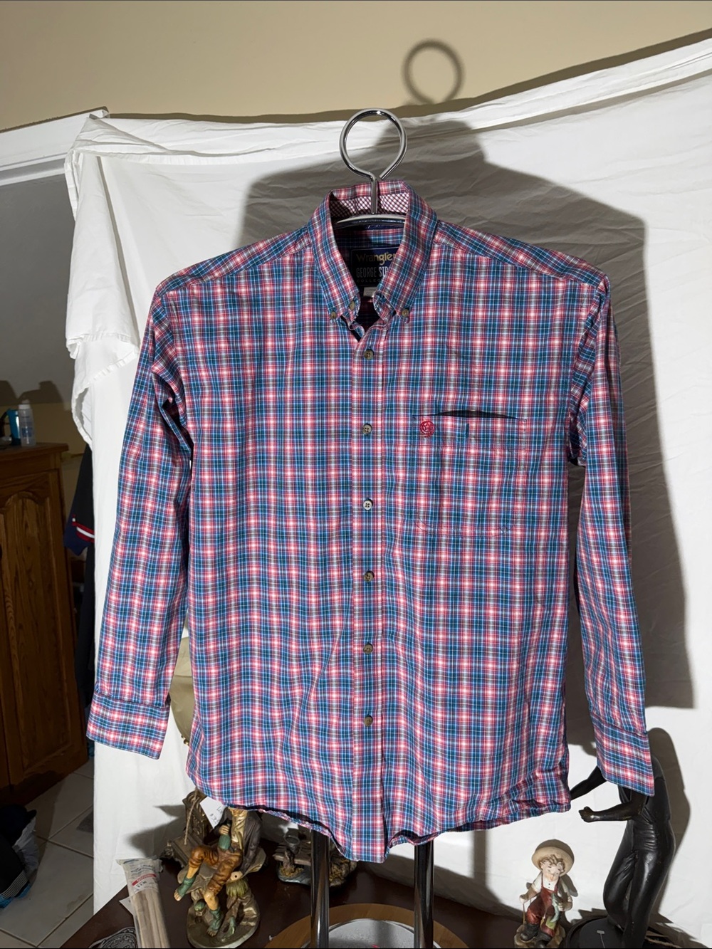 Wrangler Pink & Blue Plaid Button-Down Shirt